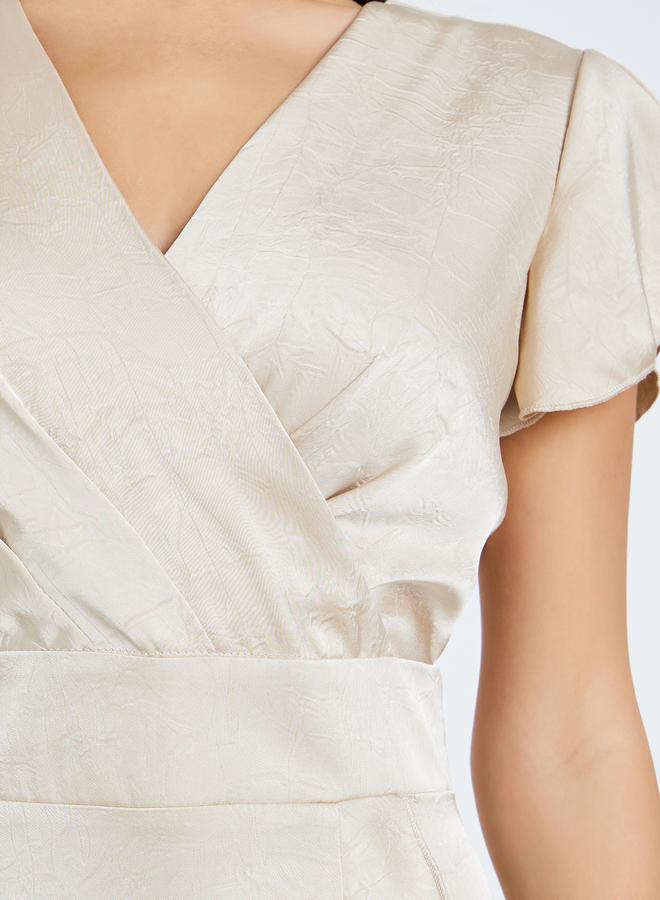 Styli Women Cream Satin Wrap Maxi Dress - Image 3